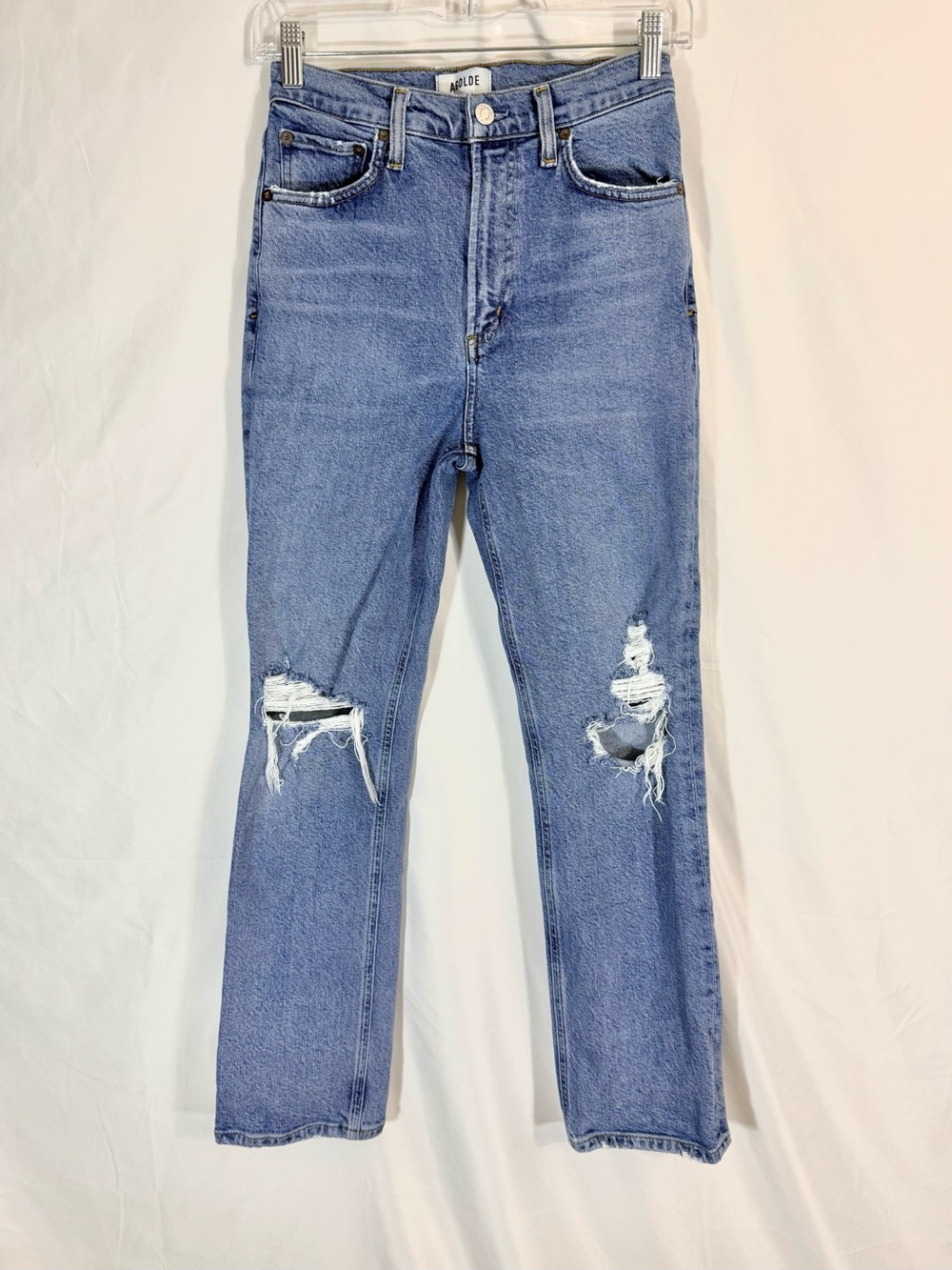 Agolde “Riley” High Rise Straight Leg Distressed Crop Denim Jeans In Wilder Wash - Picture 4 of 15